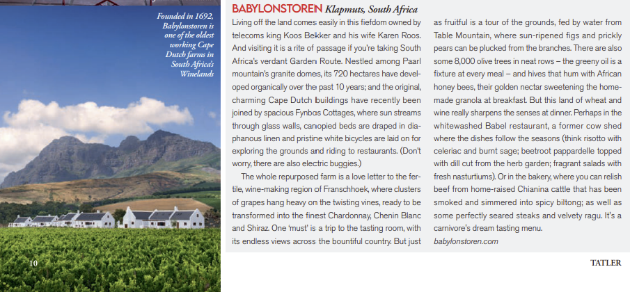 Tatler Travel Guide 2025 Babylonstoren, South Africa